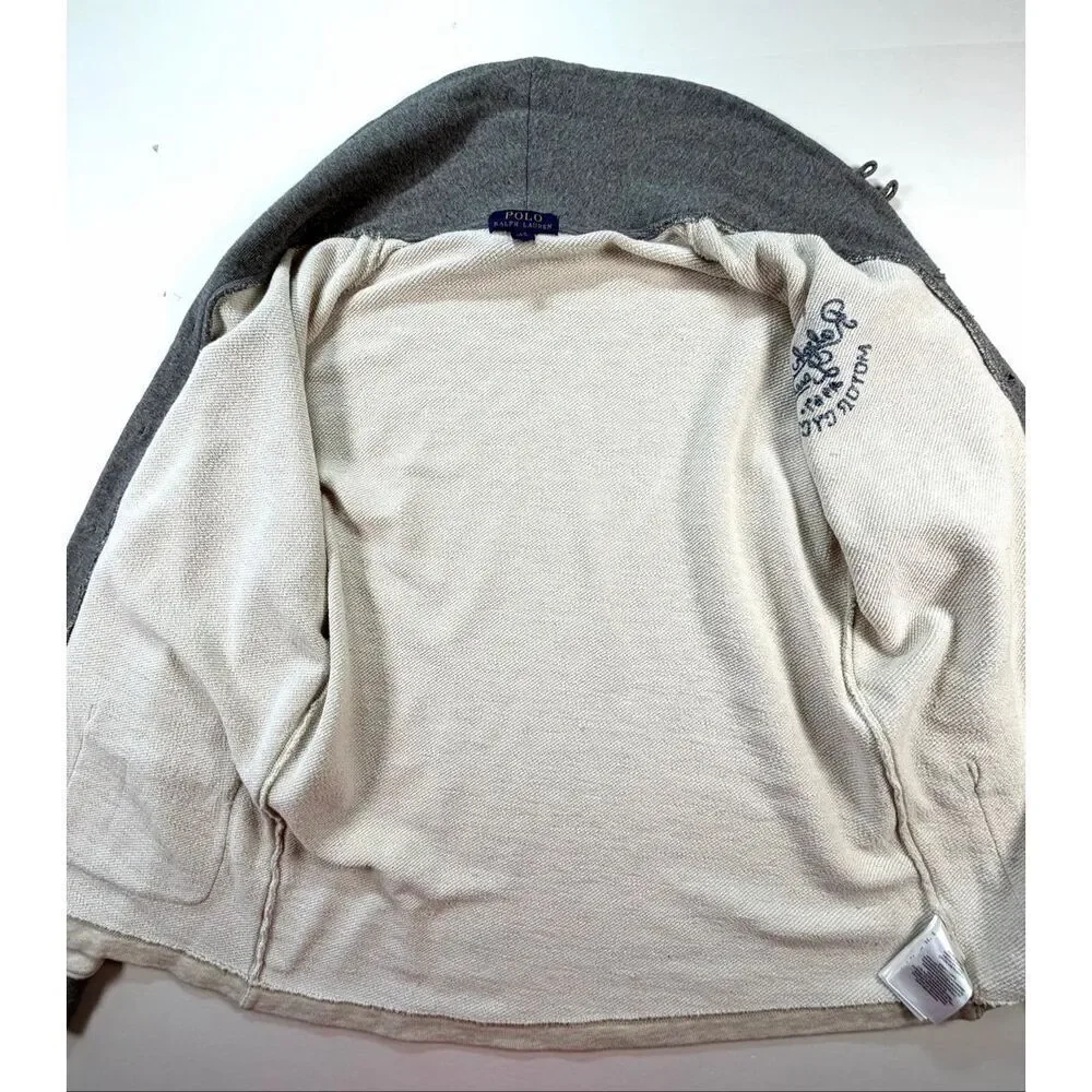 Polo Ralph Lauren Cardigan Embroidered French Terry Boys Gray Shawl Collar Large - Picture 4 of 10
